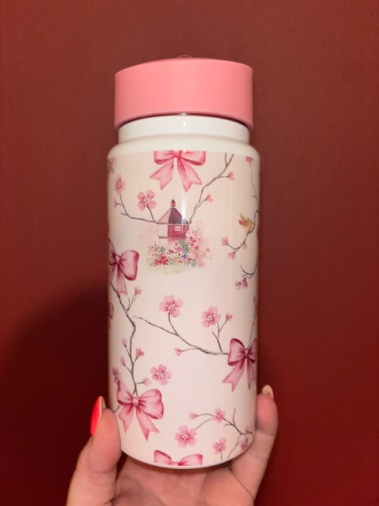 Pink Bow & Houses Water Bottle